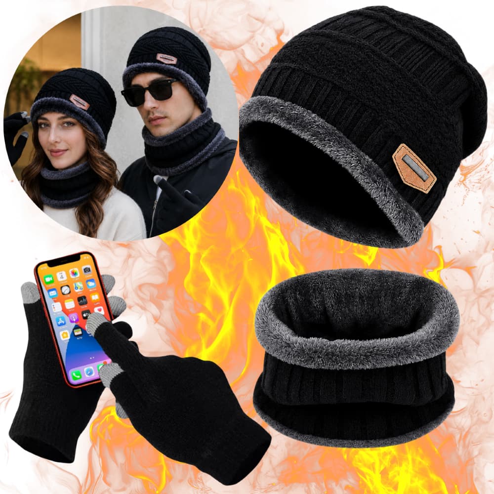 Kit Inverno Gorro Touca de Frio Lã + Protetor de Pescoço Gola Forrada Cachecol Feminino e Masculino