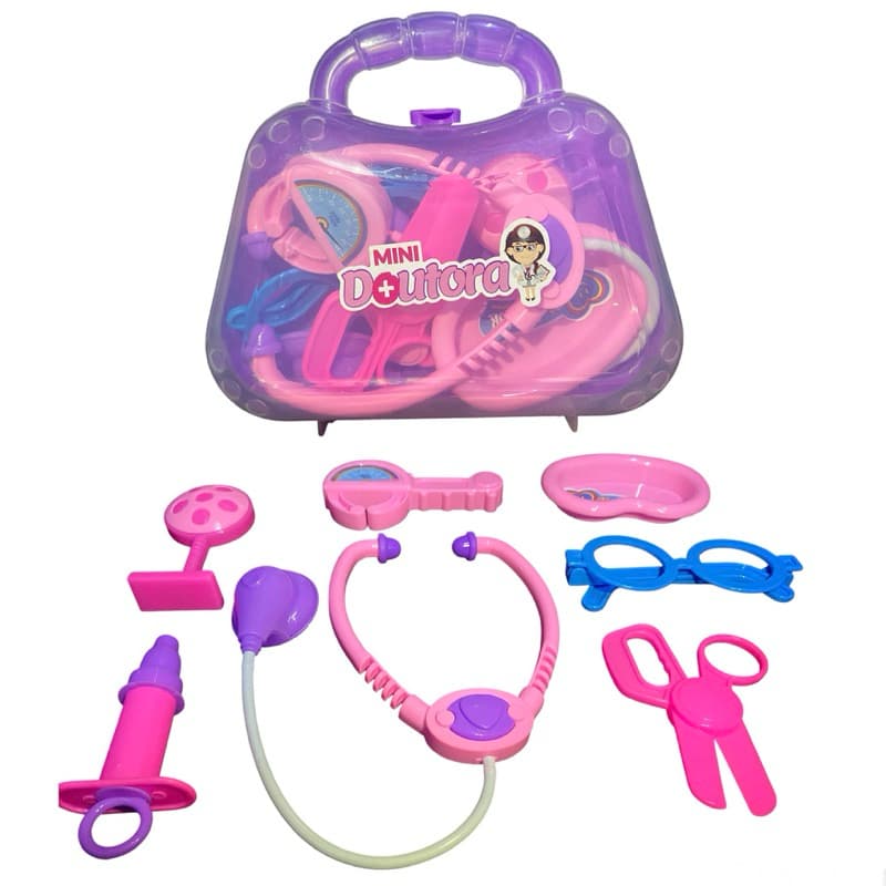 Maleta Mini Médico Roxa Brinquedo de Profissões Brinquedo Educativo