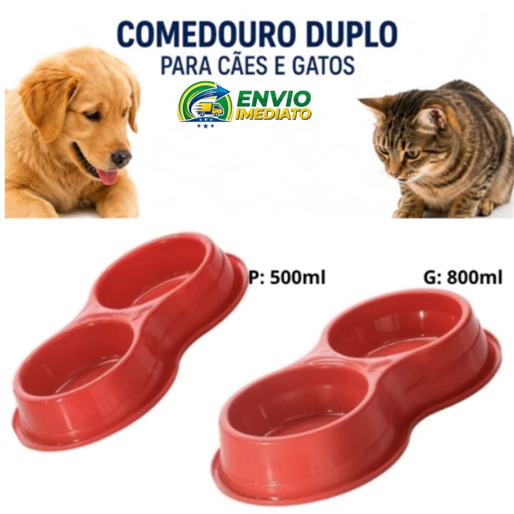 Comedouro e Bebedouro Duplo Para Cachorro Gato Água Ração 2 em 1 500ml 800ml com antiderrapante