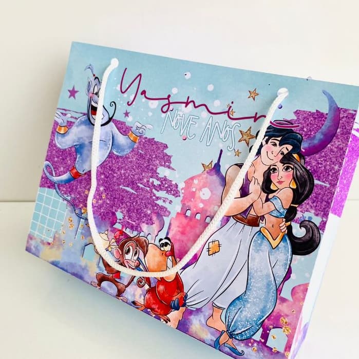10 Sacolinha Personalizada TAM G Jasmin e Alladin | Lembrancinha Personalizada 🎉JÁ MONTADA