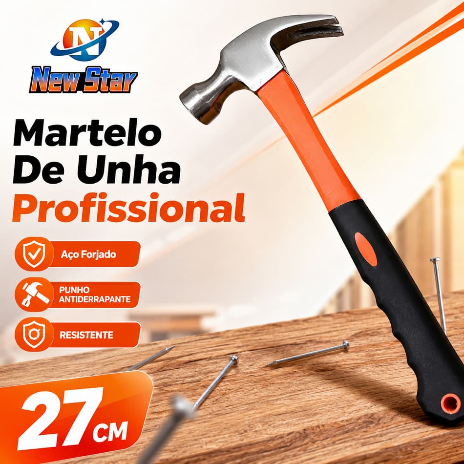 New Star Martelo De Unha Profissional 27cm Cabo Borracha para Reparos Domésticos e Obra