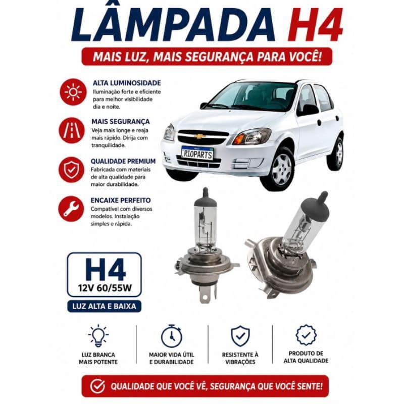 Par de Lâmpada de Farol  H4 para Celta 2006/2007/2008/2009/2010/2011/2012/2013/2014/2015
