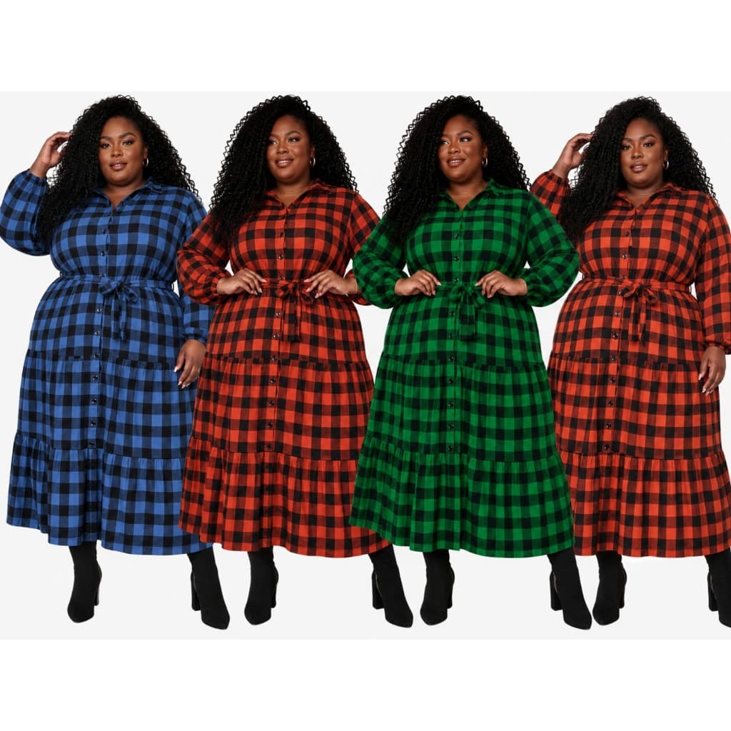 Chemise Vestido/vestido xadrez longo, médio feminino feminina xadrez plus size festa junina