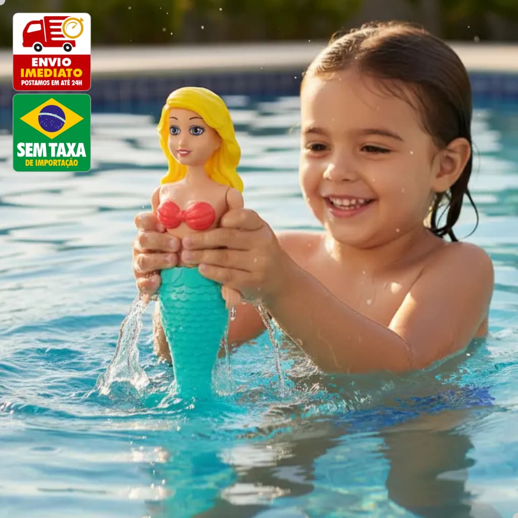 Boneca Princesa Sereia Maggie Nadadora A Corda com Cauda Móvel Brinquedo Infantil para Água