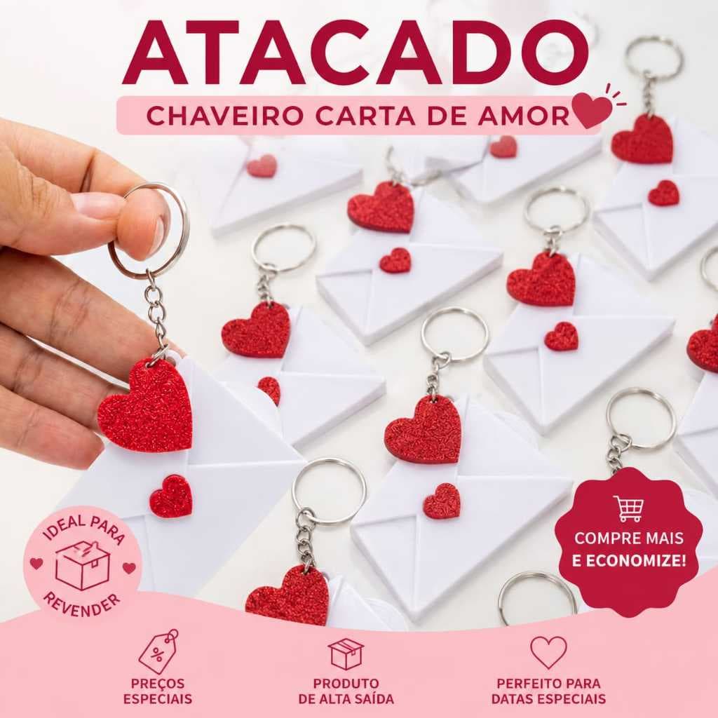 Kit 10 Chaveiros Carta para Personalizar Atacado Lembrancinha Casal Dia dos Namorados Revenda e Personalização