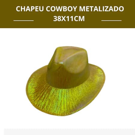 Chapéu Cowboy Metalizado Amarelo 38x11cm – Acessório para Festa e Fantasia