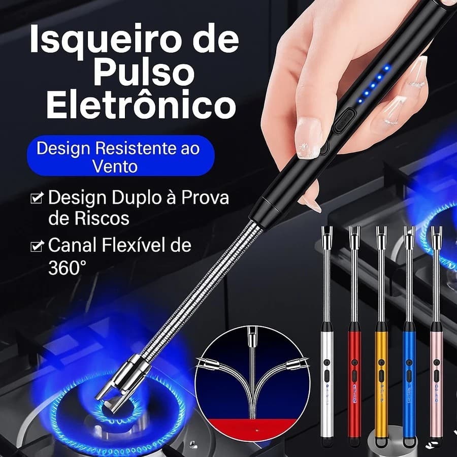 Acendedor de Fogão e Chamas USB Recarregável -Elétrico Sem Gás para Fogão, Velas e Camping.