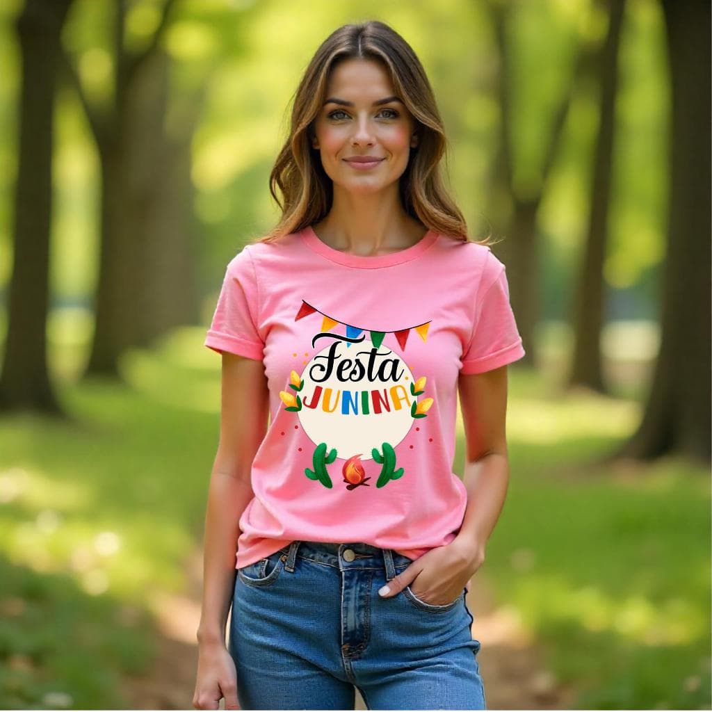 Bella Gis Camiseta Rosa Festa Junina Roupa Julina Quermesse São João Arraial
