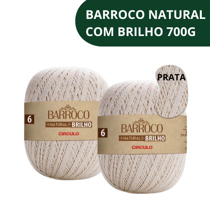 Barbante Barroco Natural cru 700g (nº6) Brilho Com Prata