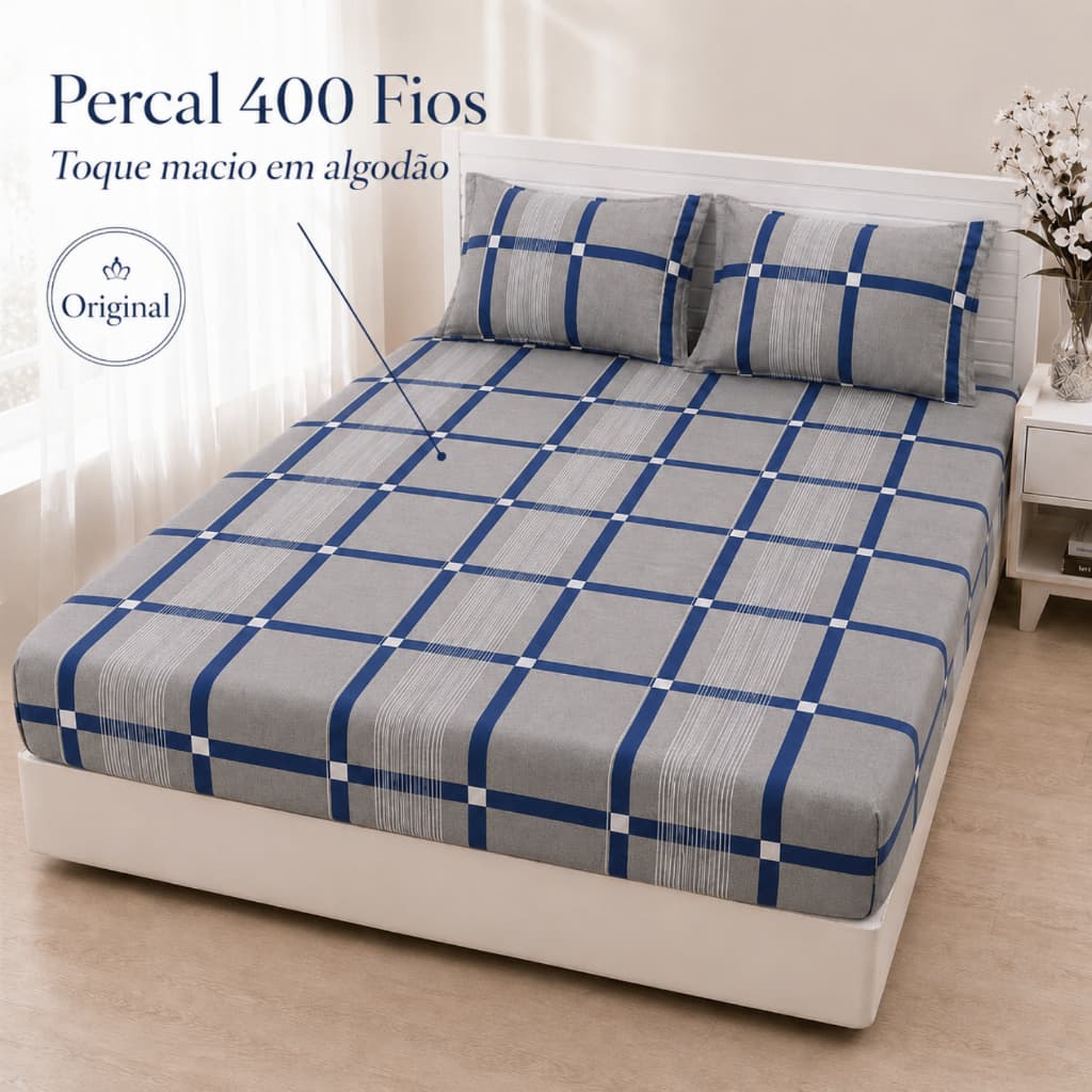 Jogo de Lençol Estampado 100% Algodão Percal 400 Fios Solteiro Casal Queen Com Elástico