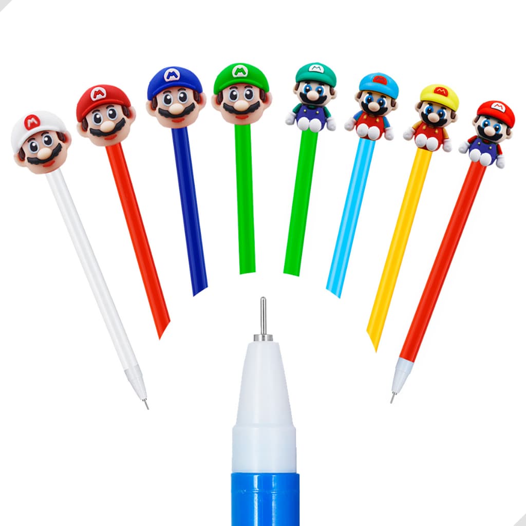 Kit 6 Canetas Gel Mario Bros Ponta fina Material Escolar Divertido Infantil Fofa Colecionavel
