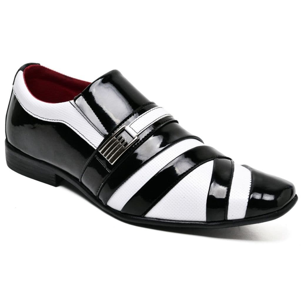 Sapato Social Masculino Verniz Luxo Preto e Branco Mocassim Executivo Festa Casamento Culto