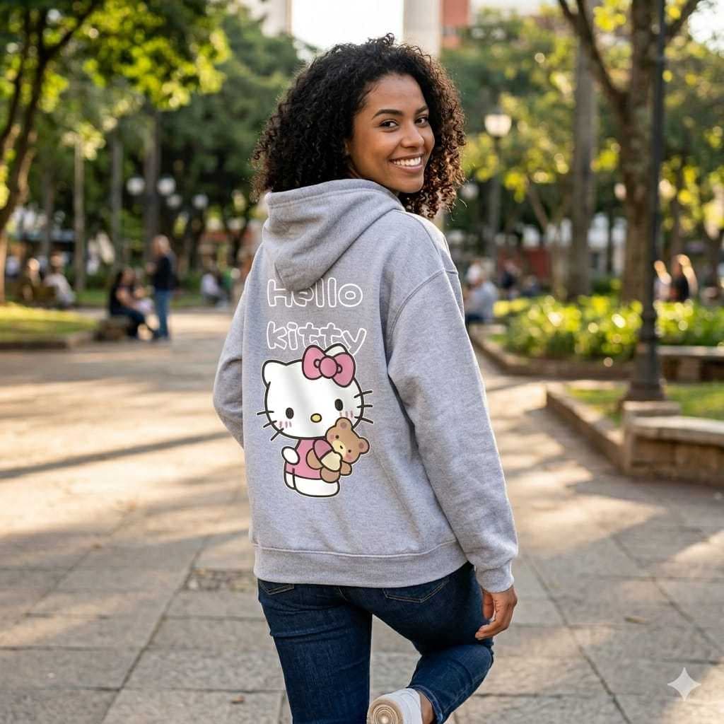 Blusa de Moletom Canguru HELLO KITTY Estampa Premium Envio Imediato Unissex