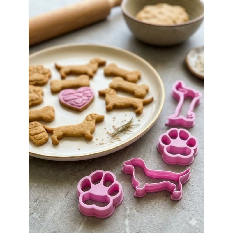 Kit Cortador de Biscoito cachorro, Biscuit, Petiscos, Cachorro Salsicha, Patinha, Coração Patinha