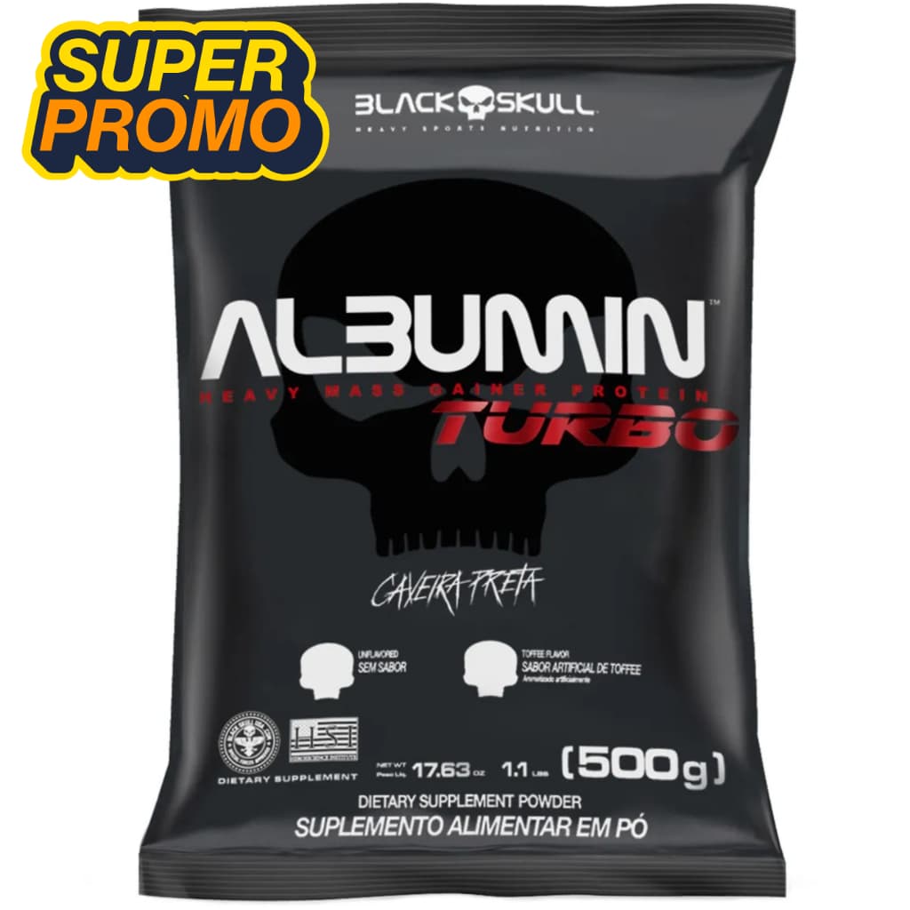 Albumina Proteina Turbo Black Skull 500g p/ Ganho de Massa, Saciedade e Recuperação Muscular