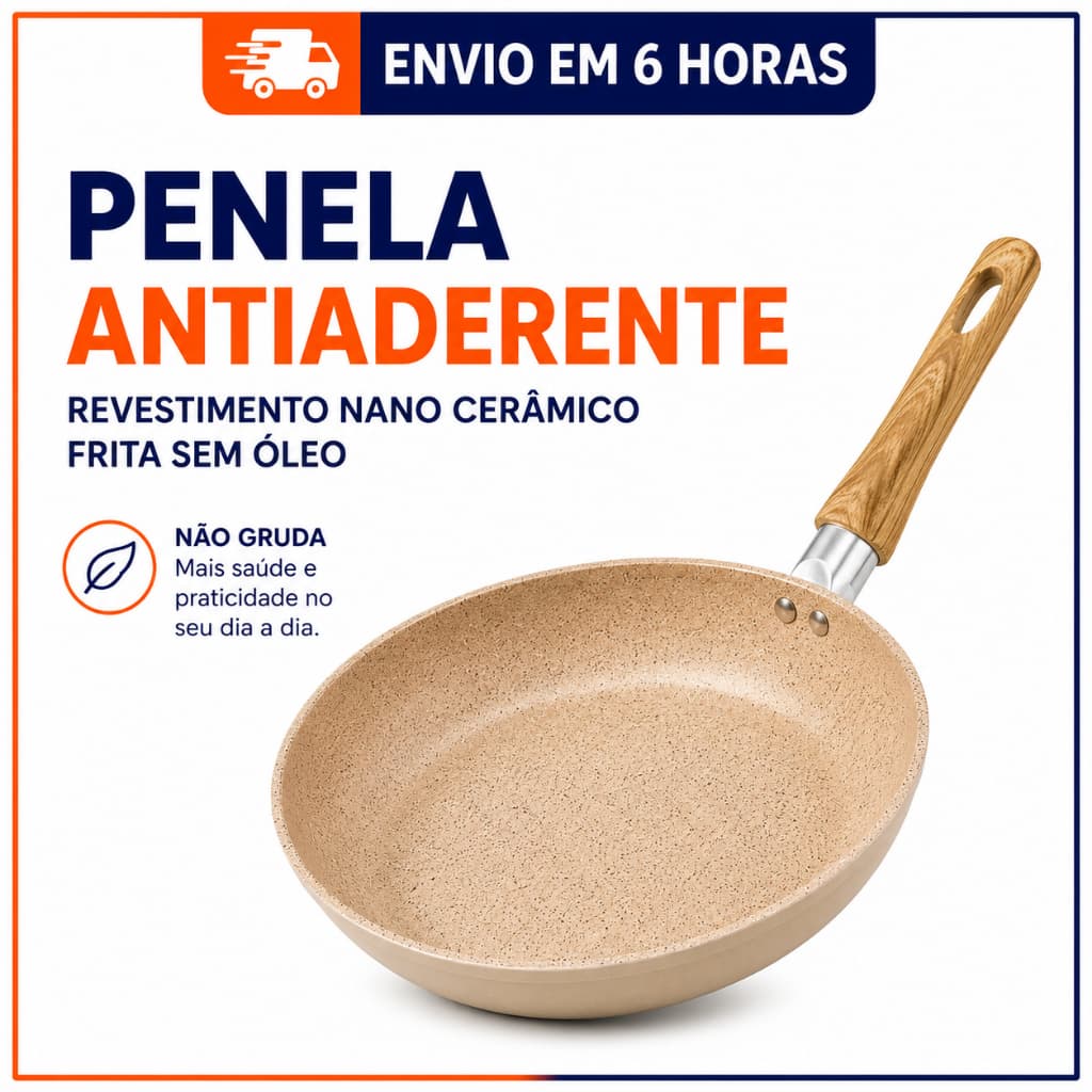 Frigideira Indução Revestimento Nano Cerâmico Antiaderente Não Gruda Frita Sem Óleo 20cm ou 24cm