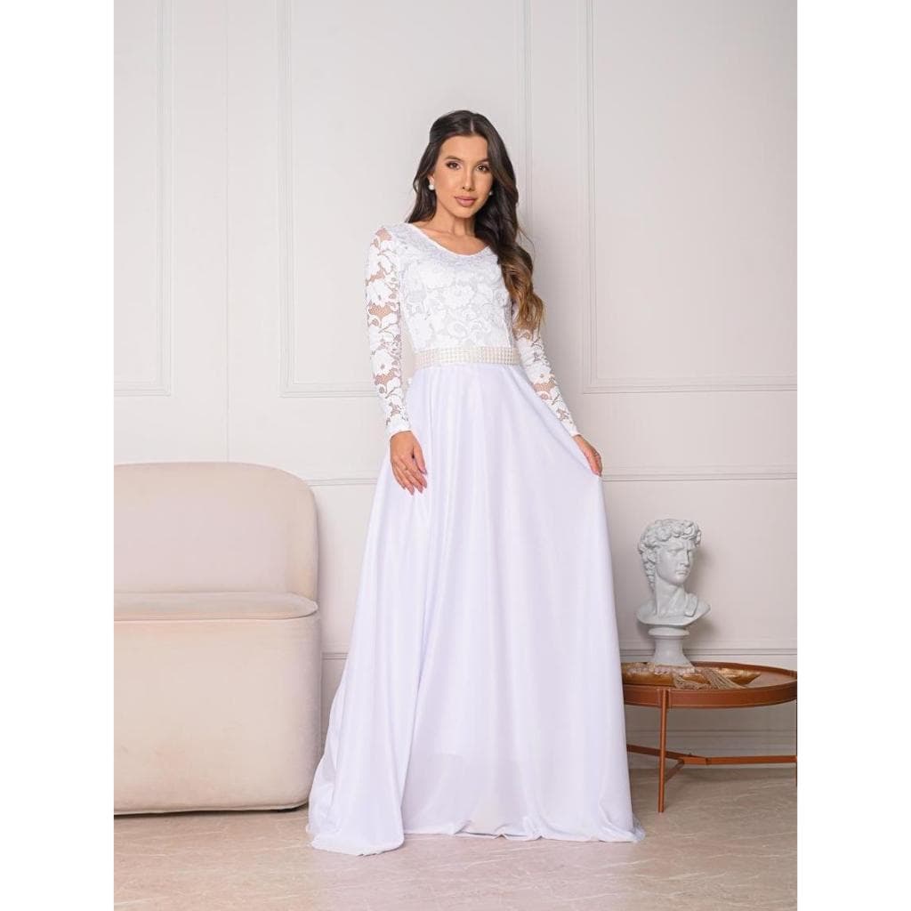 Vestido Feminino De Noiva Longo em renda Sonia Anair