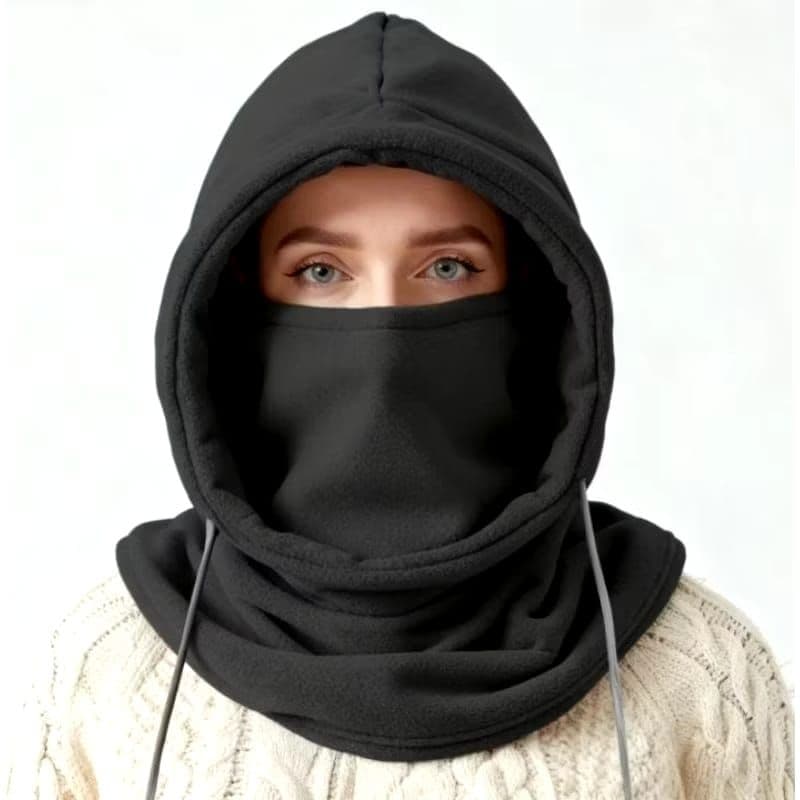Balaclava de Inverno Unissex em Malha com Capuz e Cordão à Prova de Vento para Motocicleta e Frio Intenso
