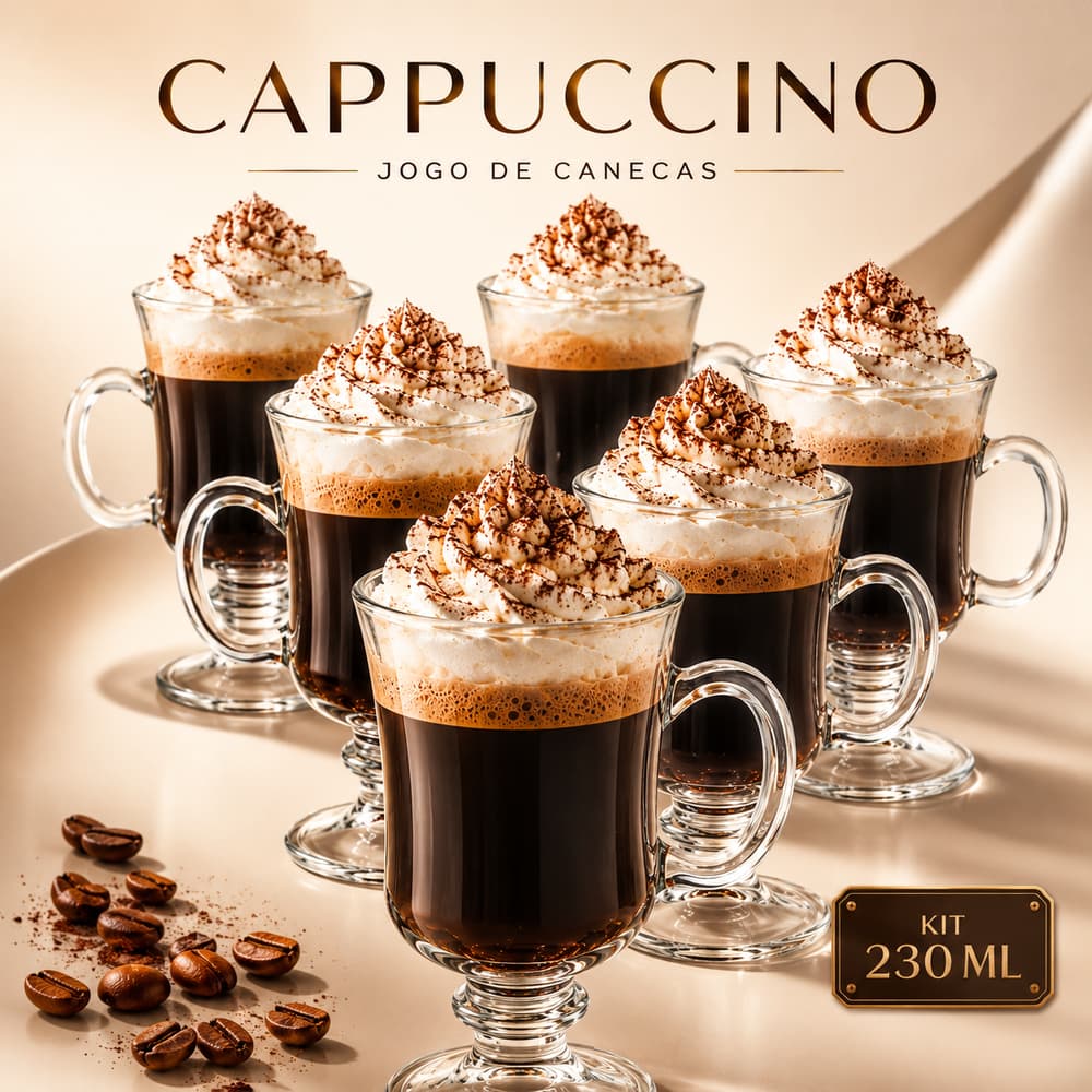 Kit 3 Canecas Capuccino Vidro 230ml Grande Nespresso Chocolate Irish Coffee Gourmet