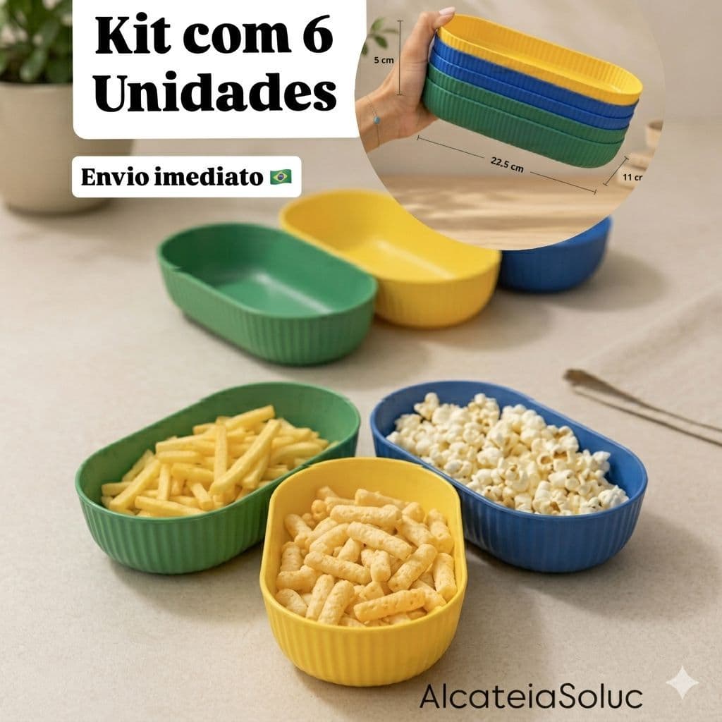 Kit 6 Petisqueiras De Plastico Colorida Travessa Para Servir Salgadinhos Pipoca - ENVIO IMEDIATO