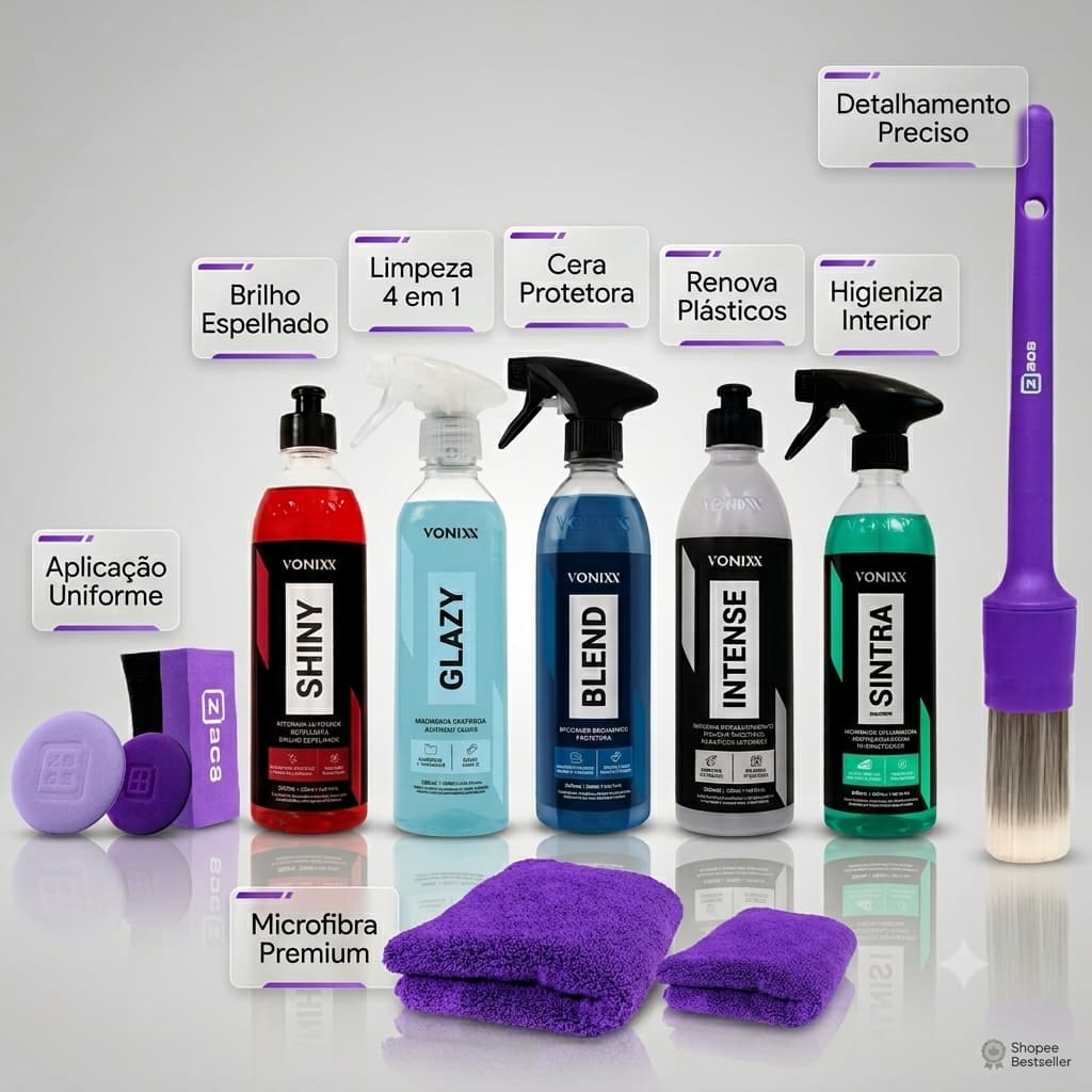 Kit Automotivo Estética Premium Vonixx Shiny Glazy Blend Intense Sintra Fast Mais Aplicadores