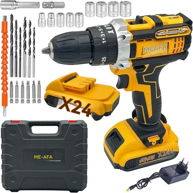 Furadeira Parafusadeira impacto 24V Kit Profissional Sem Fio Com Maleta e Acessórios（28 por conjunto）