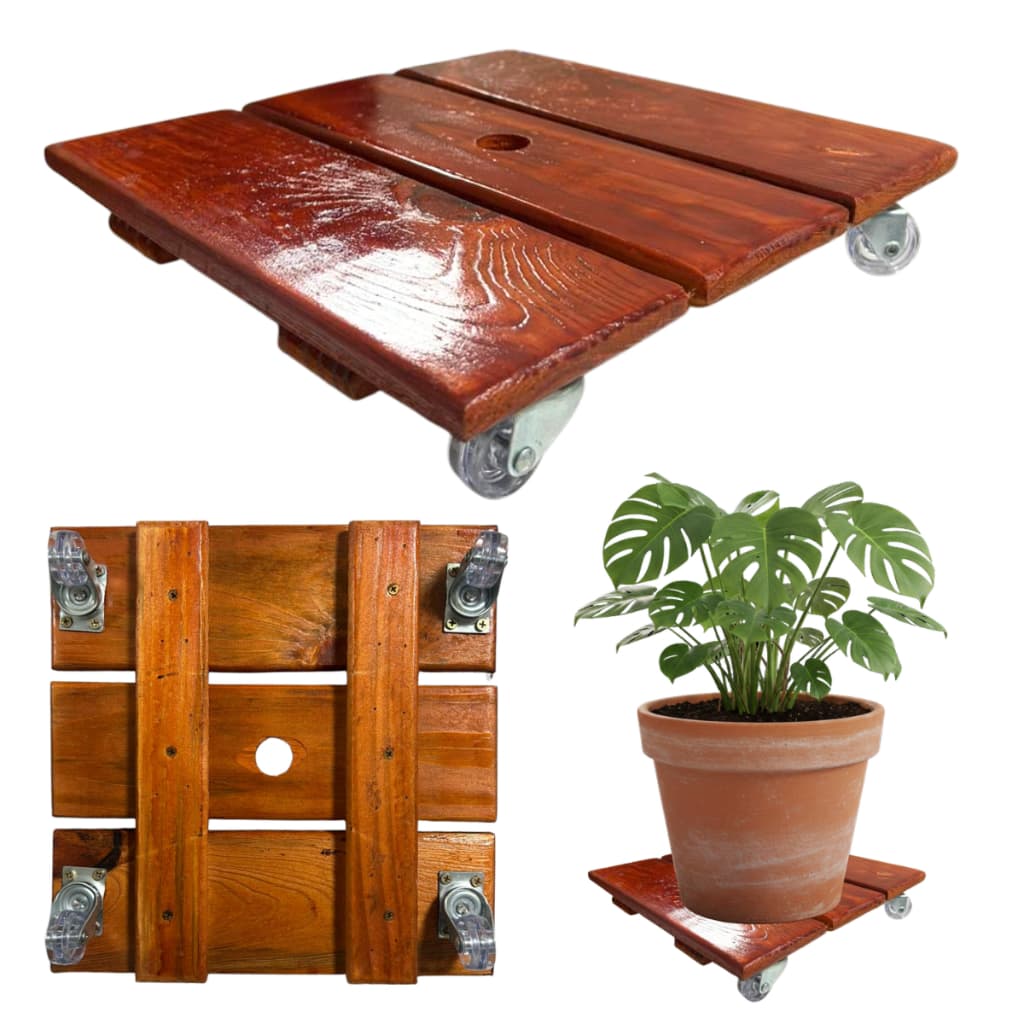 Suporte Para Vaso Chão Planta Madeira Rodinha Cristal 30cm