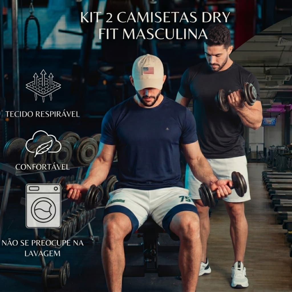 Kit 2 Camisetas Dry Fit  Masculina Fitness Academia