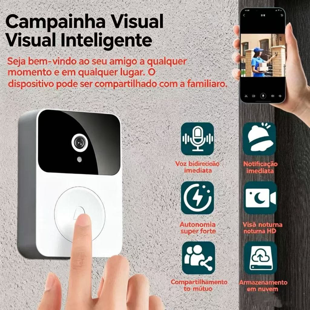Campainha de Vídeo WiFi com Visão Noturna e Áudio Bidirecional