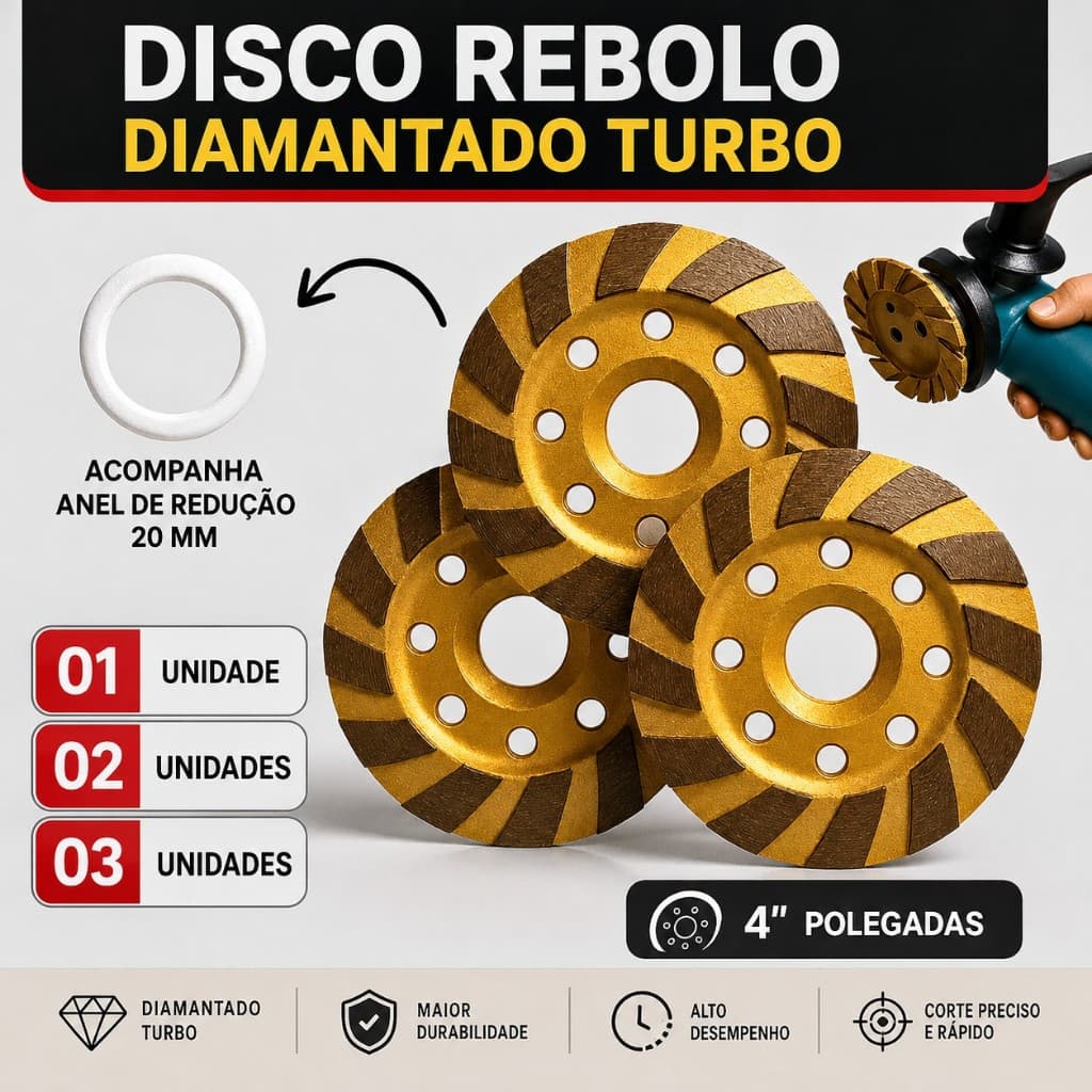 Disco Rebolo Desbaste 4 Polegadas 100mm Diamantado Turbo Cerâmica Concreto Porcelanato Esmerilhadeira