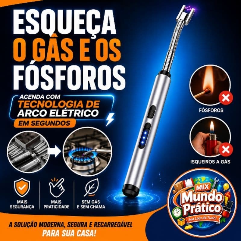 Acendedor Elétrico USB Recarregável com Arco de Plasma | Sem Gás e Sem Chama