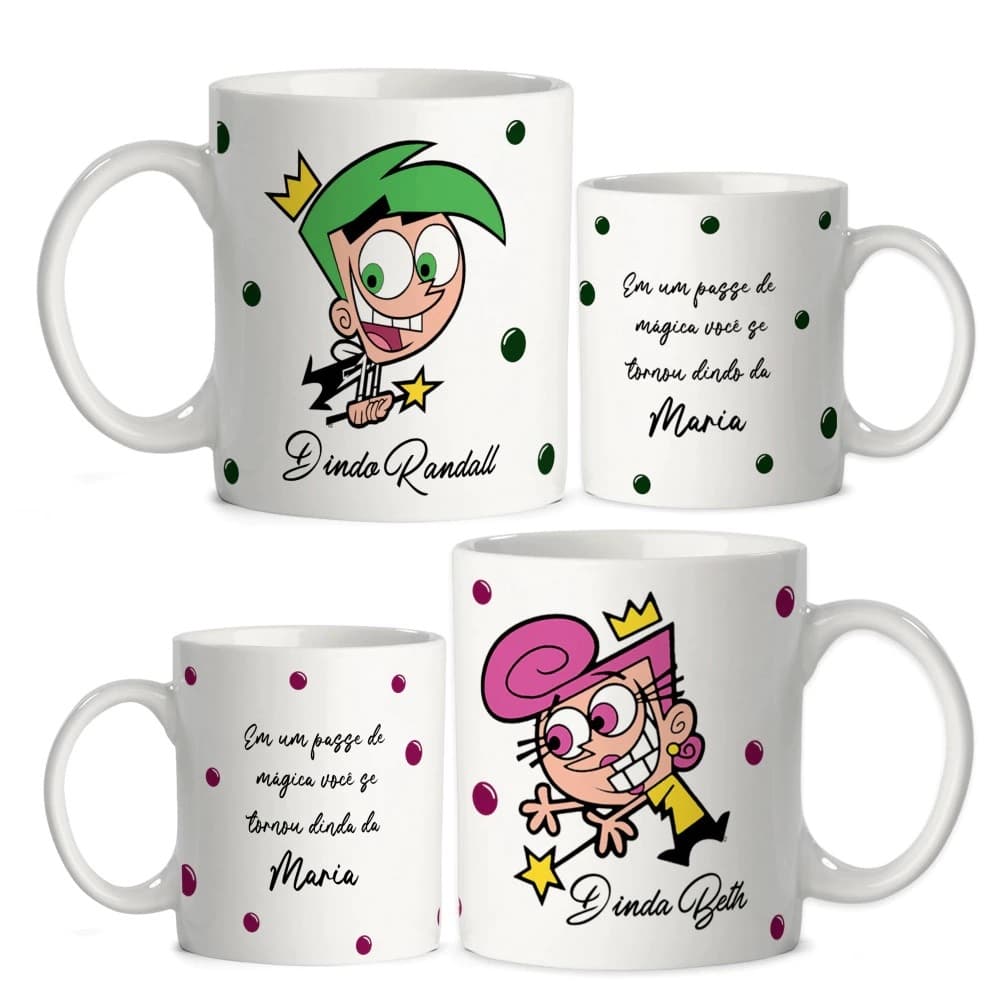 Kit 2 Caneca Personalizada Padrinhos Mágicos de Batismo Caneca Porcelana Premium