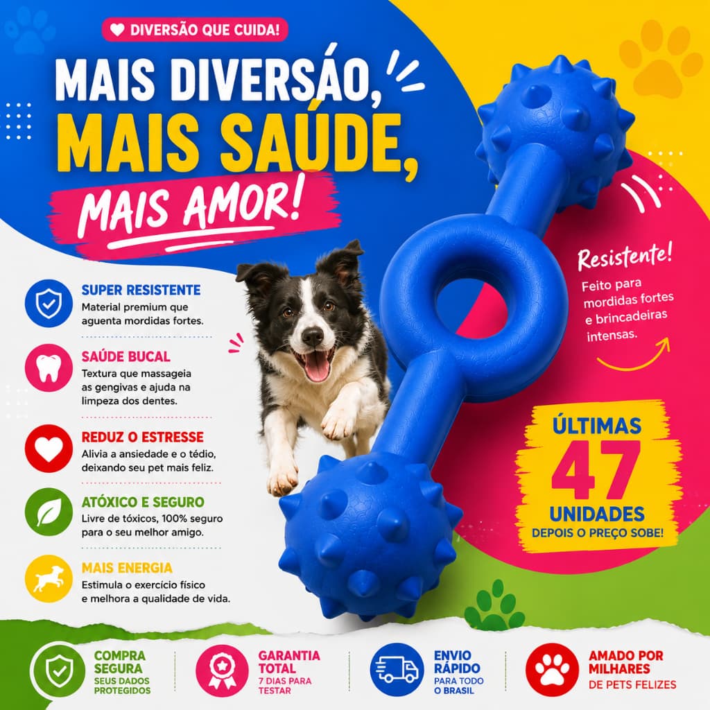 Brinquedo Mordedor Para Cachorro BiteFlex™ Resistente Atóxico Interativo Anti Estresse Pet
