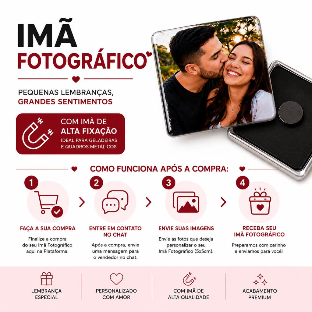 Kit 4 unidades Ímã Fotográfico Personalizado 5x5cm Com Sua Foto Lembrancinha Presente