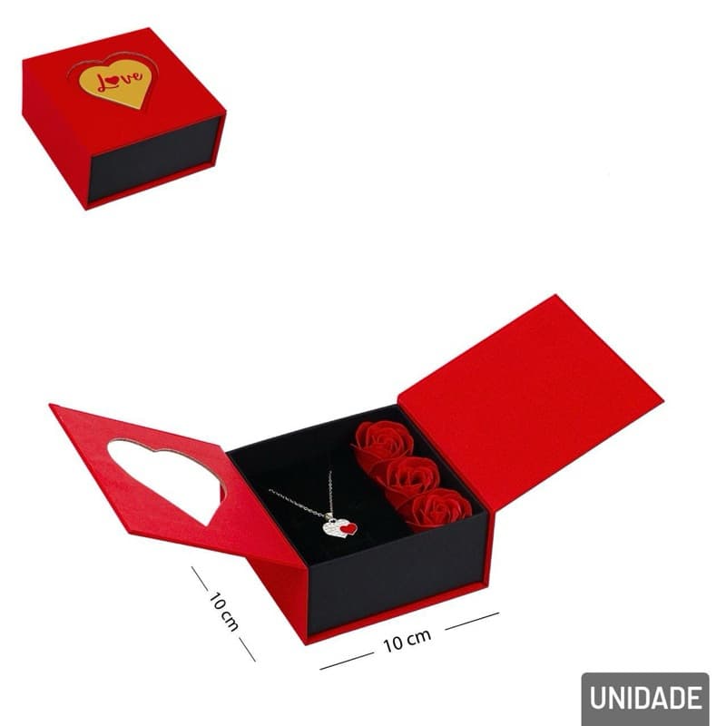 Caixa de Presente 10cm Porta Joia Colar e Rosa
