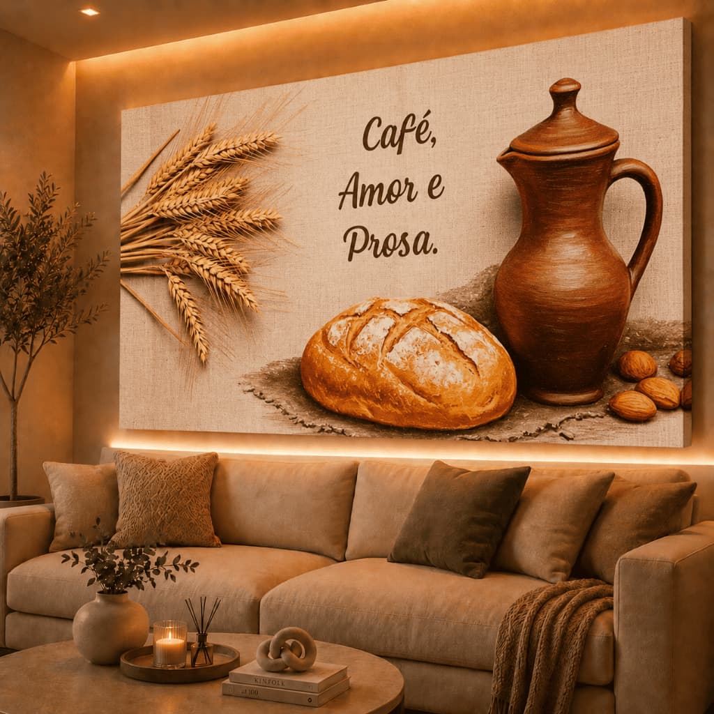 Quadro Decorativo Café Amor e Prosa Para Cozinha Mosaico Sala Quarto Escritório
