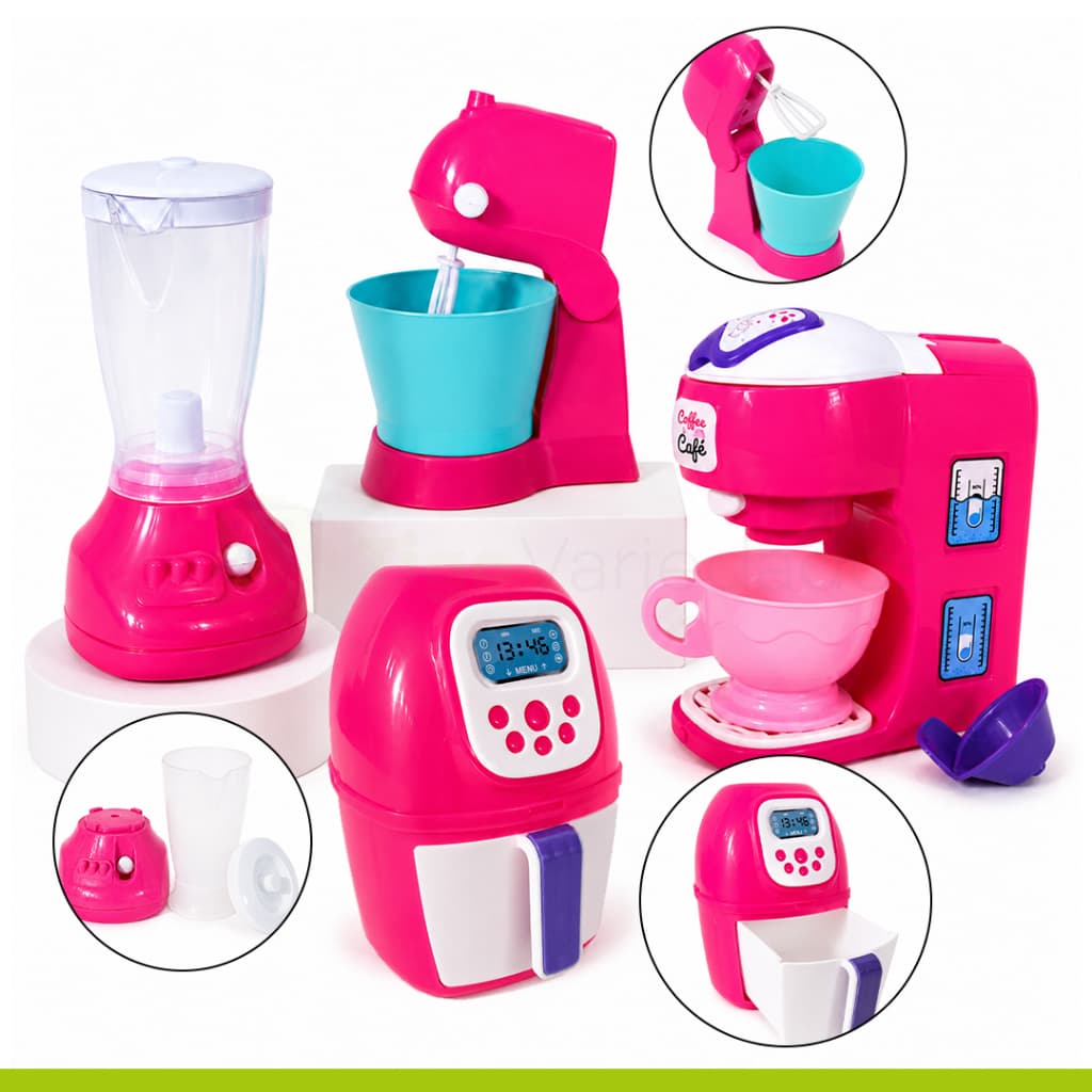 Brinquedo Menina Peças de Cozinha Eletrodomésticos Faz de Conta Rosa Batedeira Liquidificador AirFryer
