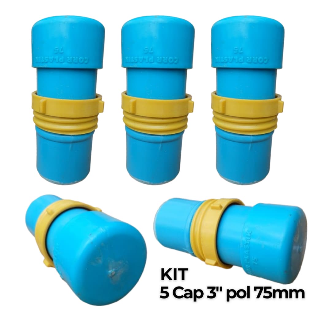 KIT 5 Tampão 3” polegadas 75mm Cap 3" ER Engate Rápido para Cano de irrigação Peça de Irrigação Marca Coor plastik 3"CaP