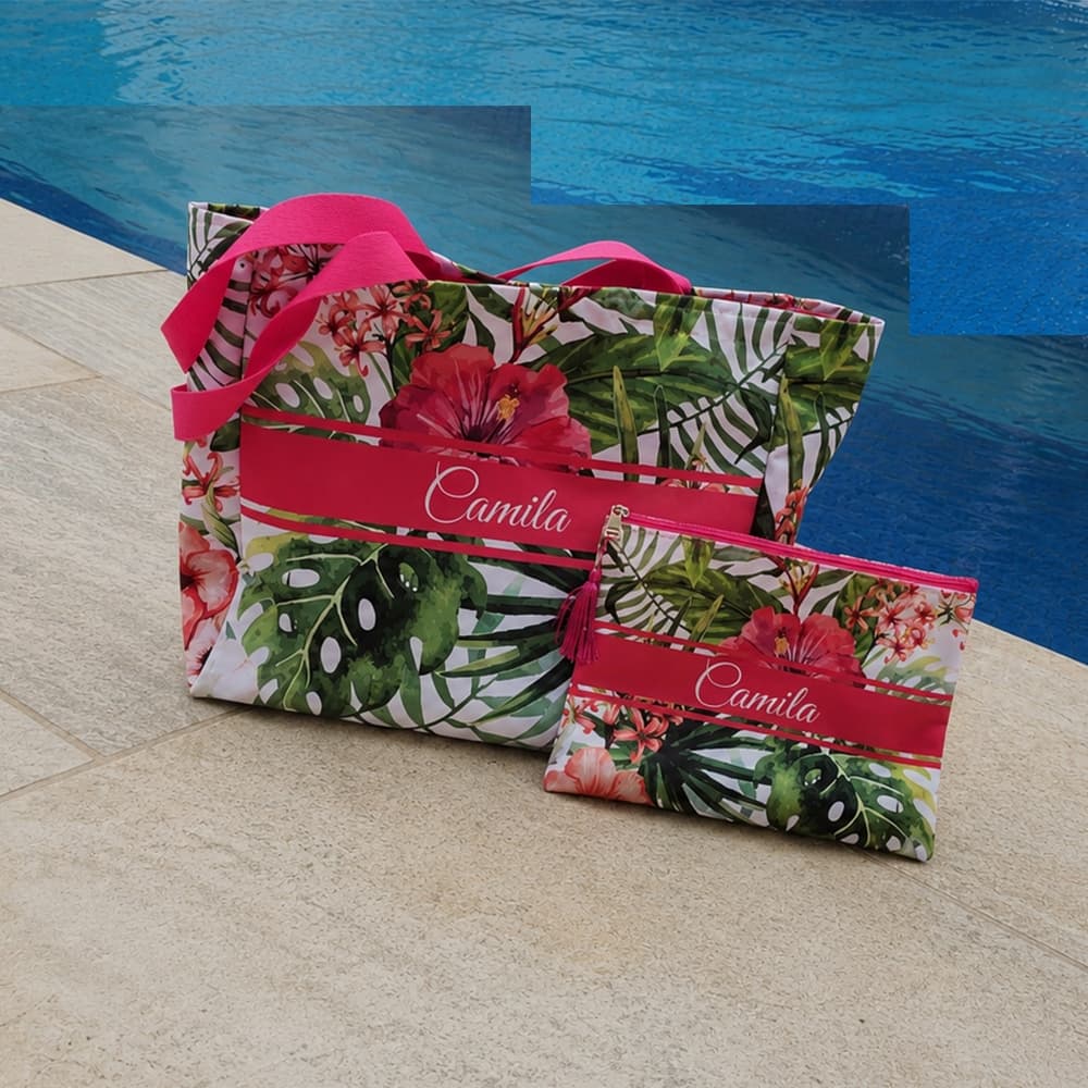 Kit Bolsa Riviera + Necessaire | Bolsa de Praia Personalizada com nome, iniciais, frase ou estampa