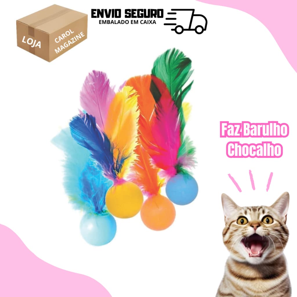 Brinquedo Para Gato Bolinhas Com Peninha 12 Unidades