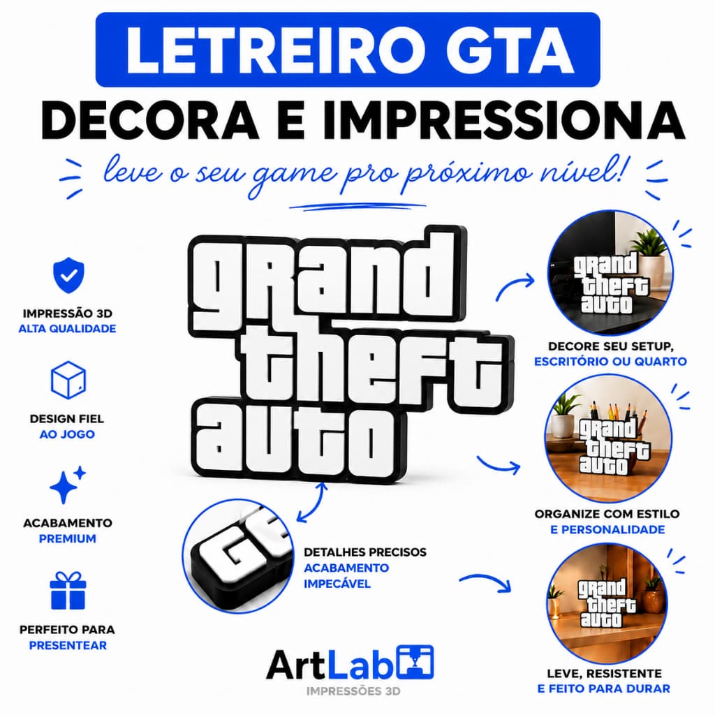 Letreiro Placa Decorativa Gamer Símbolo Geek Jogo Gta San Andreas Grand Theft Auto Setup Gamer