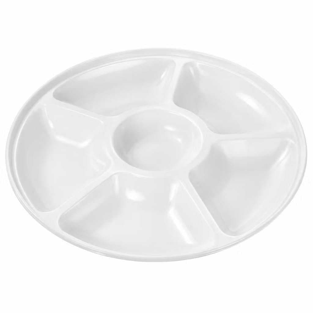 Petisqueira Redonda 05 Divisórias Multiuso 31cm Resistente Anti Fungos Petisqueira Fundue E Frios
