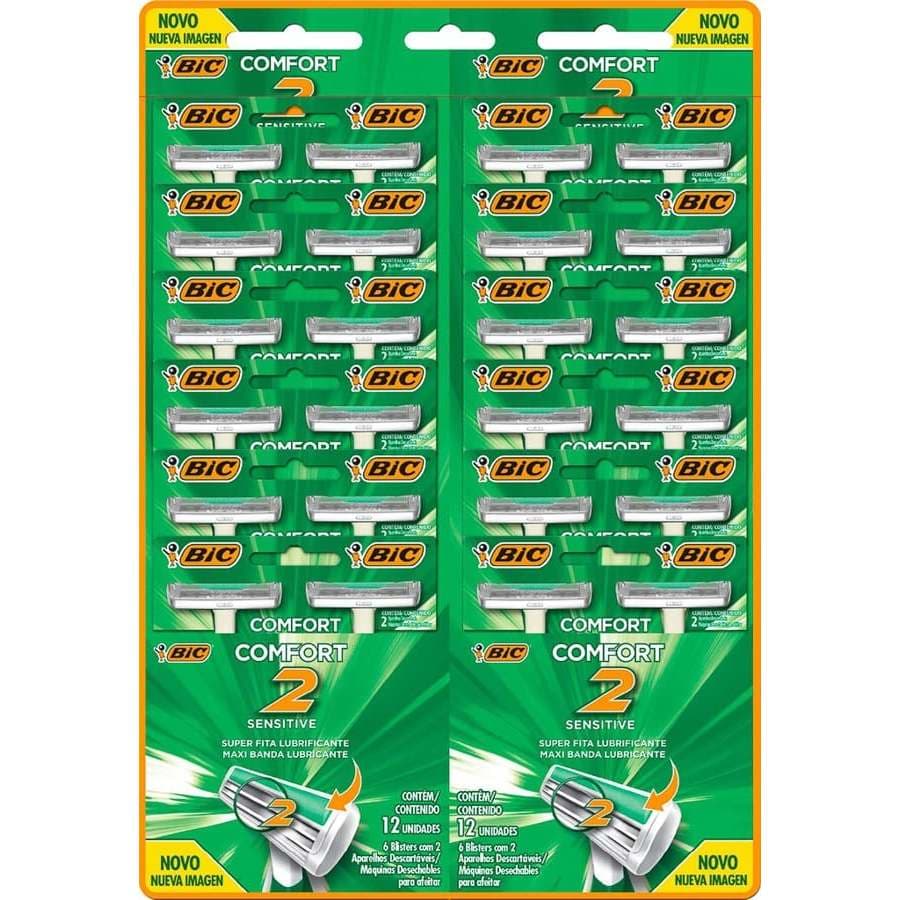 Aparelho de Barbear Bic Comfort 2 Verde para Pele Sensível - 24 Unidades