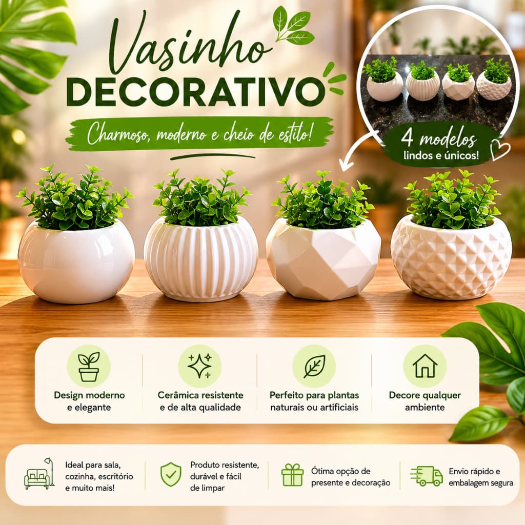 Vasos de Gesso Com Plantas Artificiais - Sala Casa Escritorio Mesa - Evio no Mesmo dia