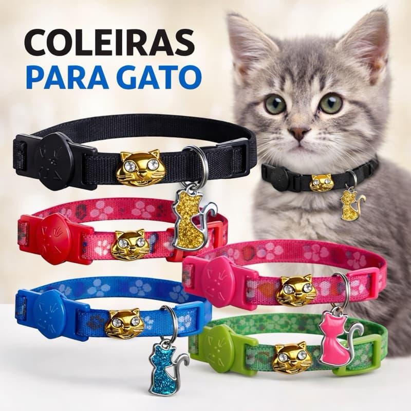 Coleira Gato e Pinscher Conj 3 Ajustável Elástica Anti Enforcamento Pet Cores Cachorro Ajustavel