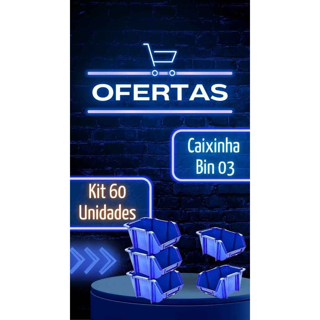 Kit Gaveteiro Caixa Bin Nº 3 Plástico Azul Organizador Multiuso Ferramentas