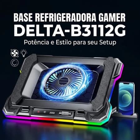 Soporte base gamer ajustável para notebook rgb cooler pad dissipador de calor com ventoinhas - DELTA-B3112GG