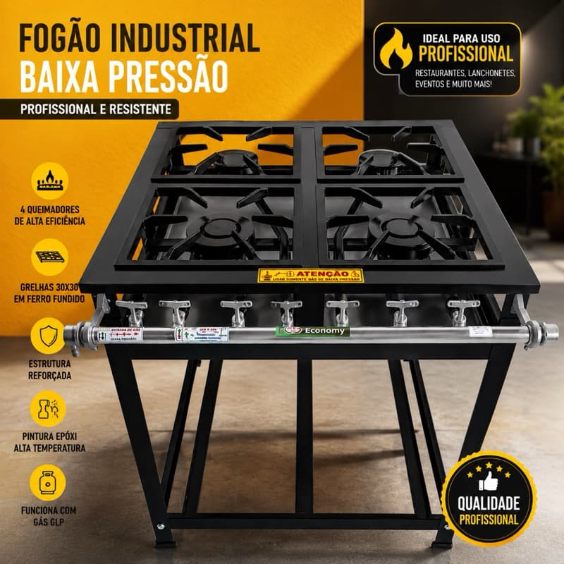 Fogão Industrial Cristal Aço Baixa Pressão Perfil 5 Profissional 2, 3 ou 4 Bocas | Envio Imediato