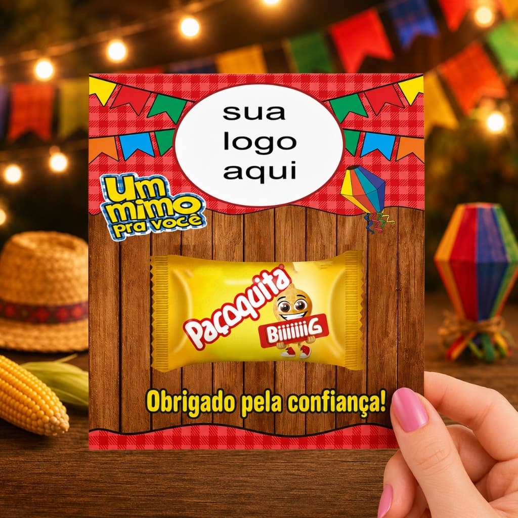 100/60/50/20 cartão festa junina paçoca pe de moleque com suas redes personalizaado somente o cartão