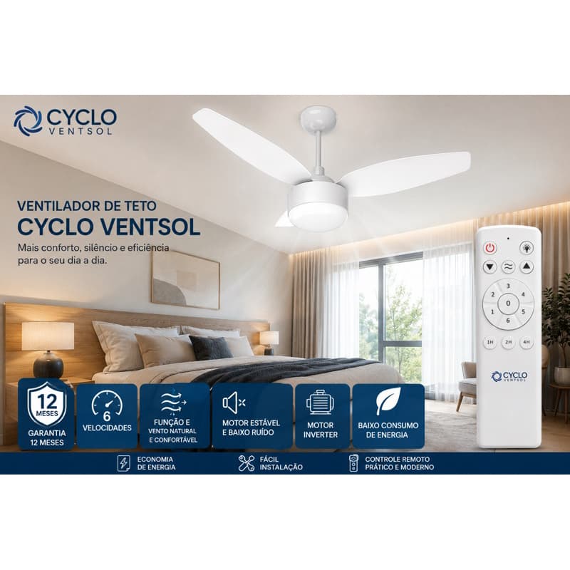 ventilador de teto ciclo inverter Ventisol  bvolt c/ controle remoto